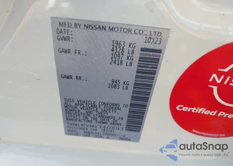 2024 Nissan Altima Sr Fwd from USA, damaged, VIN 1N4BL4CV3RN340893